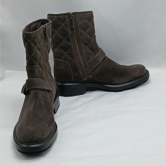 Aquatalia Suede Western Ankle Boots Women 7M Gray Quilted Gorpcore Hiking Grunge - Picture 5 of 11